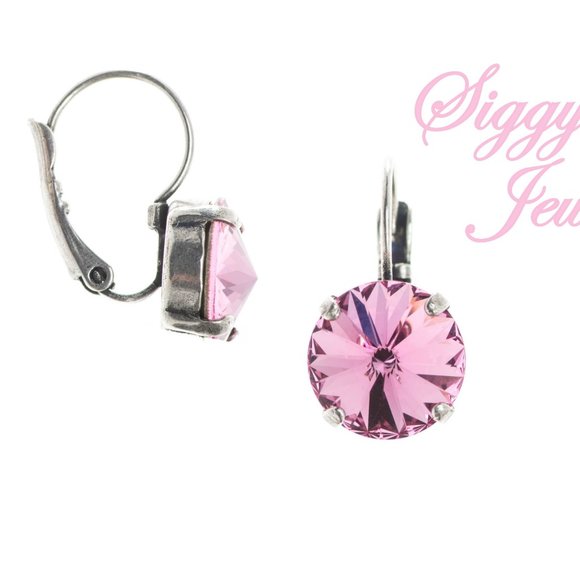 Light Rose Rivoli Swarovski Crystal Drop Earrings, Light Pink, Assorted Finishes - Picture 2 of 3